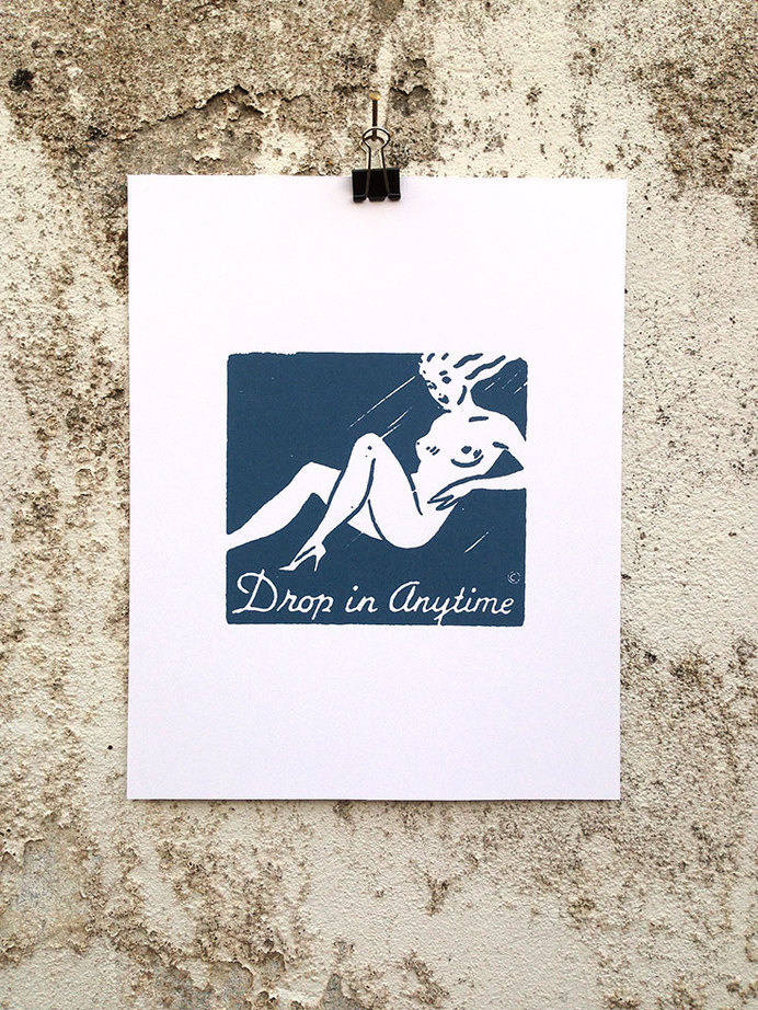 Drop In Anytime - 8 x 10 Mini Poster #kitsch #retro #girlie #illustration #vintage #etching #matchbook #art #burlesque