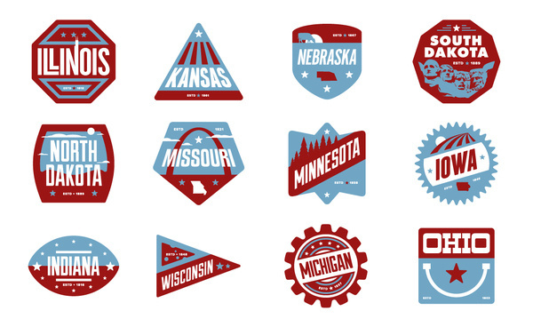 Midwest Badges #states #kansas #iowa #america #indiana #michigan #chris #ohio #rushing #missouri #minnesota #north #south #illinois #wisconsin #badges #usa #dakota #nebraska