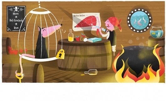 DogEatCog | My Work | Pirate's dinner #textured #retro #book #illustration #dogeatcog #childrens