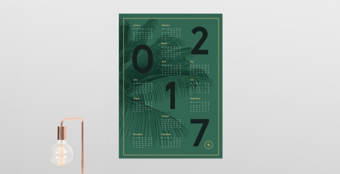 New beautiful dark green poster 2017 calendar poster in the size of 50 x 70 cm with nice big bold typography and golden golden and peach col