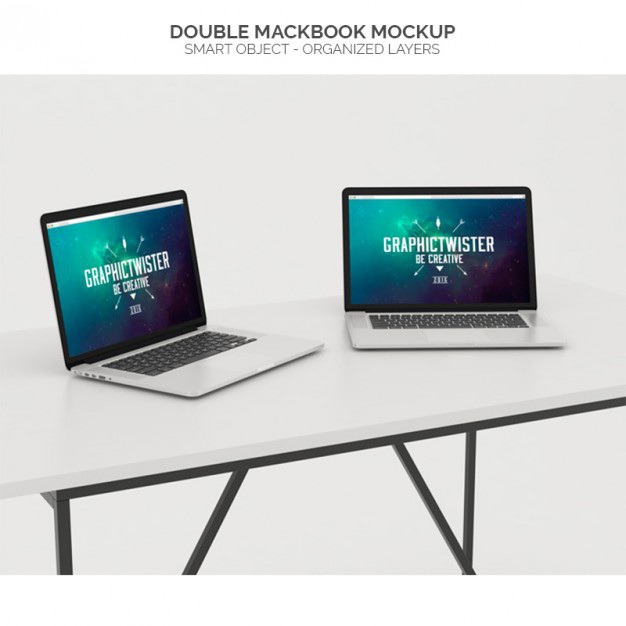 Double macbook mock up Free Psd. See more inspiration related to Mockup, Template, Laptop, Web, 3d, Website, Mock up, Templates, Website template, Macbook, Up, Web template, Realistic, Real, Web templates, Mock and Double on Freepik.