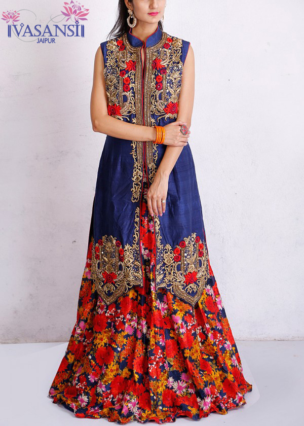 Vasansi Blue Raw Silk Indo Western