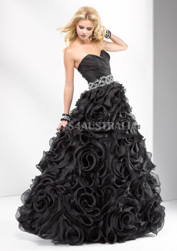 Sweetheart Black Ruffles Organza Long Evening Dress/ Prom Dresses By FIT P4672