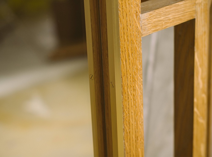 Mirror WALLOUT ZEPPELIN Fly Massive Millworks #mirror #interior #wall #oak #wood #brass #constructivism #modernism
