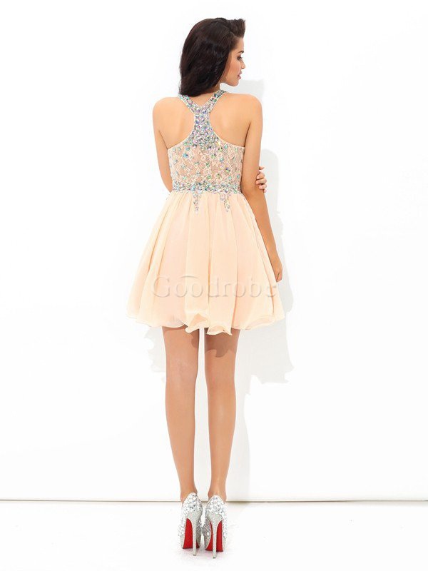 Robe de cocktail courte naturel a-ligne avec sans manches de princesse