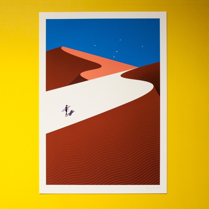 surfing, dune, night, illustration