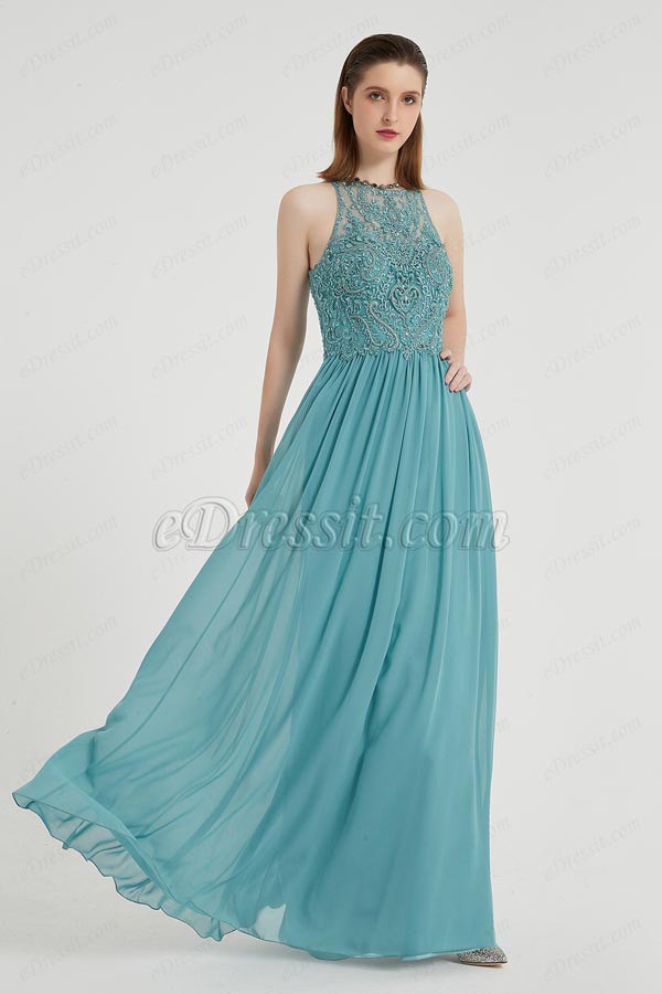 eDressit Sexy Peacock Blue Embroidery Sleeveless Ball Party Dress (00203505)