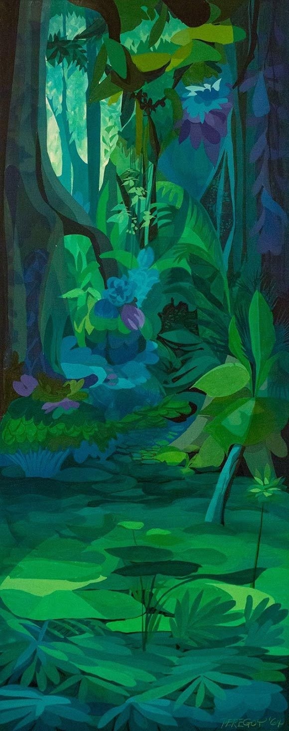 "The Jungle Book" (1967) concept painting. (via Andreas Deja.) #walt peregoy #disney #painting #background