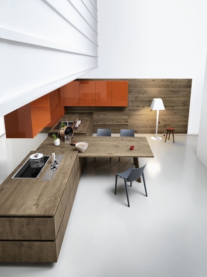 Oak fitted kitchen without handles CLOE – COMPOSITION 3 by Cesar Arredamenti design Gian Vittorio Plazzogna