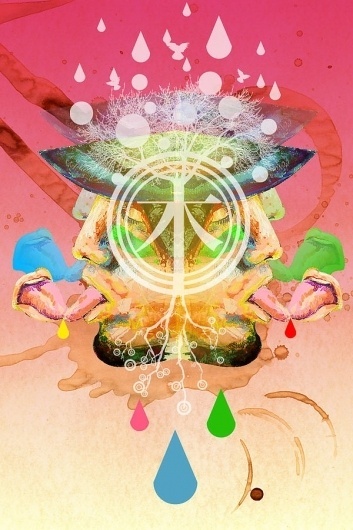 自画像 Autoretrato on the Behance Network #red #tree #pink #tun #kiss #kissing #blue #green