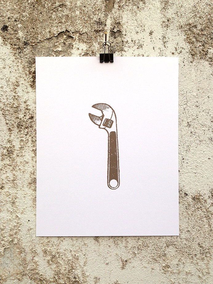 Wrench - 8 x 10 Mini Poster #gearhead #automobile #kitsch #retro #wrench #mechanic #workshop #toolbox #tool #illustration #toolshop #vintage #etching #car