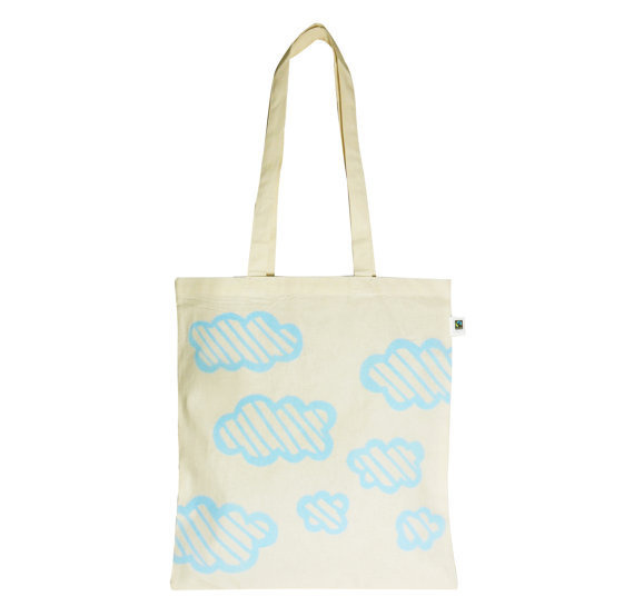 Clouds / eco tote bag / handprinted with light blue graphic clouds #bag #tote #clouds #illustration #etsy #blue