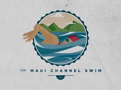 Dribbble - The Maui Channel Swim by Noa Emberson #clouds #joy #water #noa #shirt #stain #swim #logo #mountains #emberson