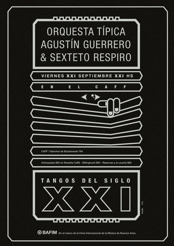 Afiche OTAG en el CAFF #instrument #bandoneon #illustration #century #music #curtain #poster #musician #py #rompo #otag #afiche #ad #tango #max #orchestra #argentina #sign #black #musica #buenos #xxi #aires