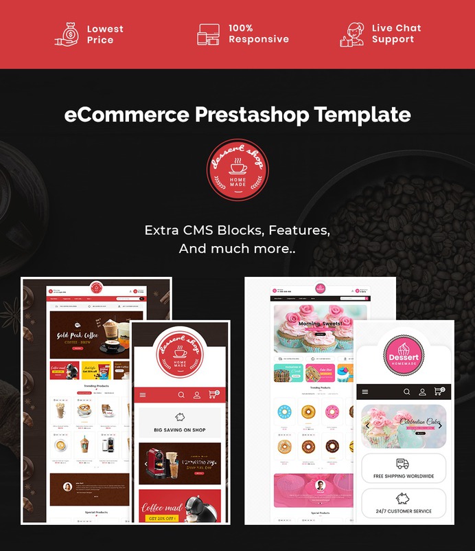 #Dessert - #Cake & #Coffee Store - #Prestashop #Responsive #Theme | #TemplateTrip #eCommerce #Website #Design #Template