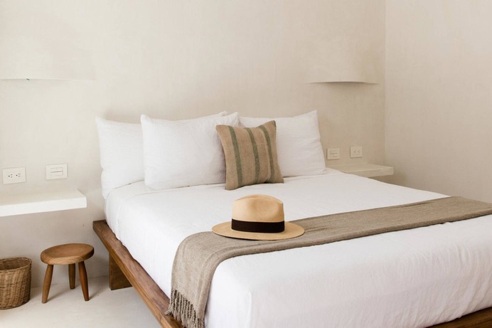 Casa Pueblo's ethos of natural minimalism continues in the guest rooms.