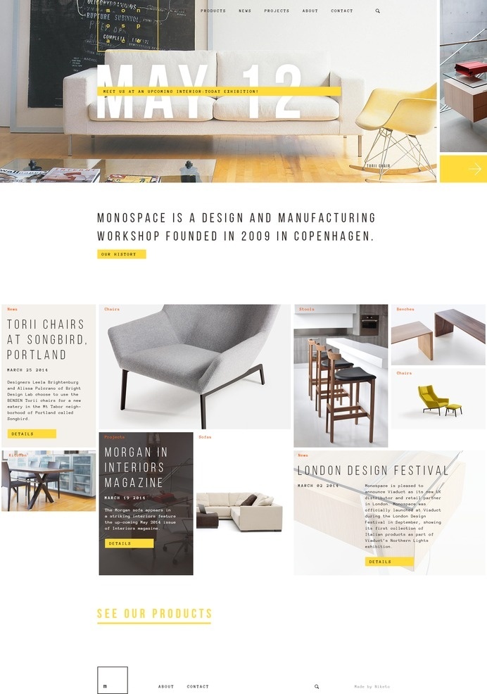 Monospace website concept #flat #white #responsive #niketo #yellow #ui #website #grid #furniture #saint-petersburg #moscow #layout