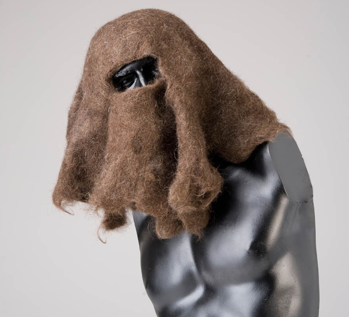 hair art, human hair, burka, headscarf, veil, brunette, brown hair, material experiments, material