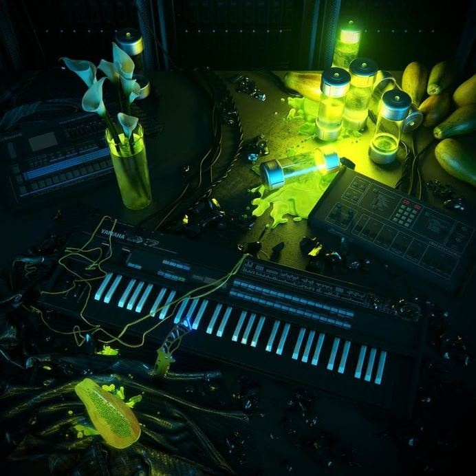 Bok Bok & Sweyn Jupiter - Papaya Lipgloss - Night Slugs - Bleep - Your Source for Independent Music - Download MP3, WAV and FLAC, Buy Vinyl, #album #photo #fluorescent #black #cover #light