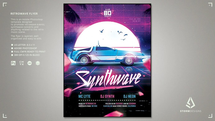 Synthwave Flyer v5 New Retro Wave Template
