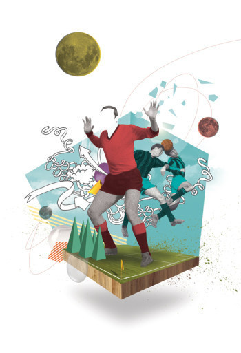 Nazario Graziano / Colagene Guide 2014 / Colagene.com #illustration #collage #drawing #vintage #sport #soccer #football #game #play #moon #f