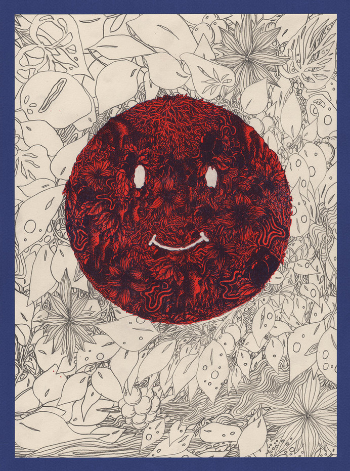 smile, face, illustration, red, floral #red #floral #smile #illustration #face