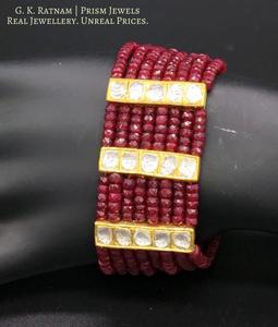18k Gold and Diamond Polki Bracelet with 3 Sticks - gold diamond polki kundan meena jadau jewellery