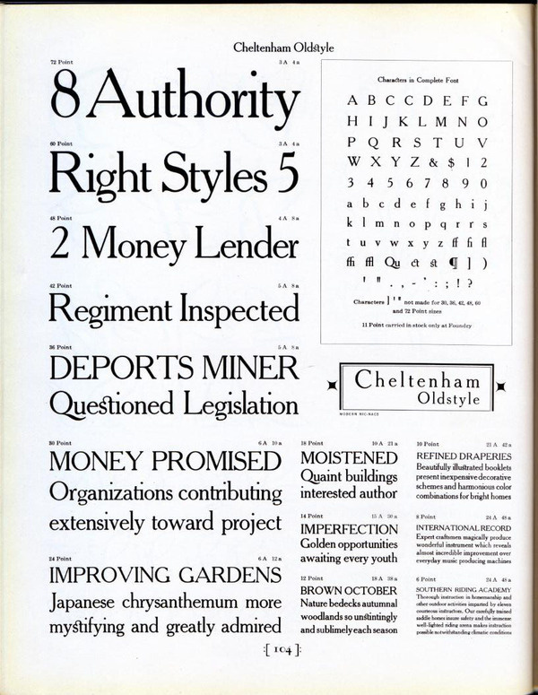 Cheltenham Oldstyle type specimen #type #specimen #typography