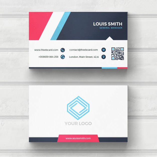 Blue, red, and white business card Free Psd. See more inspiration related to Logo, Business card, Mockup, Business, Abstract, Card, Template, Office, Visiting card, Presentation, Stationery, Corporate, Mock up, Company, Modern, Branding, Visit card, Identity, Brand and Mockup template on Freepik.