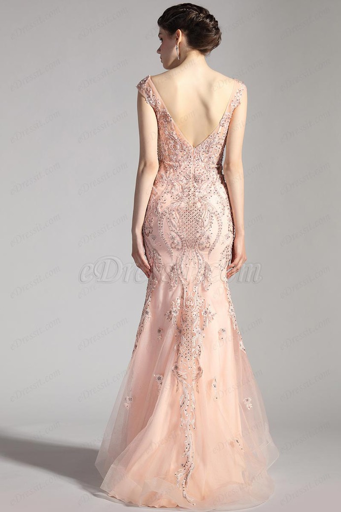 eDressit NEW V-Cut Cap Sleeves Mermaid Tulle Ball Prom Dress (02205001)