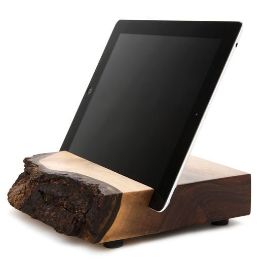 Wood iPad stand available in black walnut or maple/elm. C. Everett Block and his sons rescue imperfect pieces of Oregon hardwood, transform #tent #table