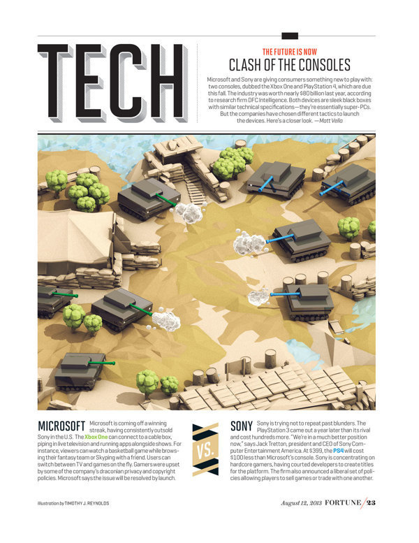 Fortune Magazine "Next-Gen Console War" [August 2013] #illustration #editorial