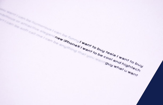 The Big data Gaze - Mindsparkle Mag Experimental book from online dating app's texts by Puskás Marcell. "During my 2 year long survey I have collected the introductory text of almost 20.000 people. #logo #packaging #identity #branding #design #color #photography #graphic #design #gallery #blog #project #mindsparkle #mag #beautiful #portfolio #designer