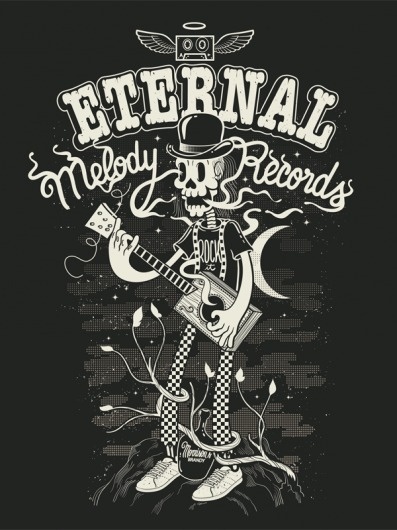 Eternal Melody records on the Behance Network #white #black #shirt #illustration #and