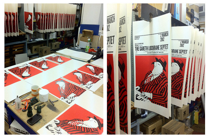 3-part lino-bock #poster designed and hand printed (on an old proofing press) for a one-off #jazz evening held in #London in 2012. The #post