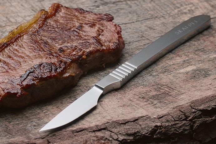 Skalpel: World's Most Stylish Steak Knife - IPPINKA Introducing Skalpel, the world's most stylish steak knife designed by master knife maker Stuart Mitchell. It features generous groves that allow users to secure a firm grip. Each unit is handmade and inspected by Stuart himself in his UK-based studio.
