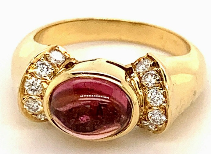 Rubellite Cabochon and Diamond Ring