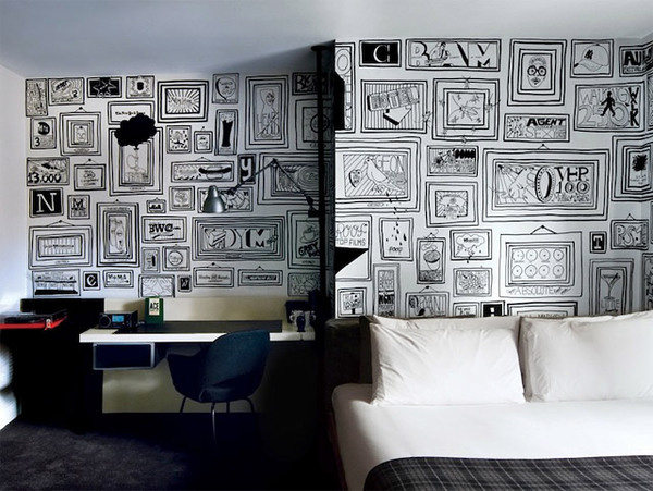 DECObloog Pokój tonący w ilustracjach #interior #goodman #illustration #wall #painting #timothy #hotel