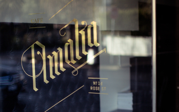 Café Amalia — Tom Clayton / Swear Words #branding #window #identity #gold #signage #decal #foil #typography