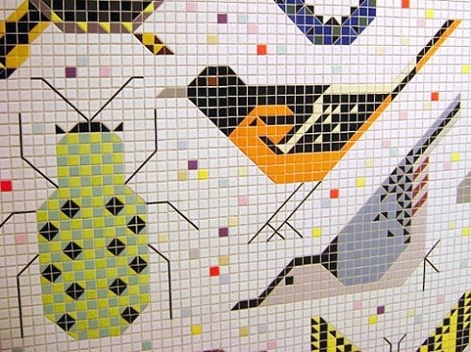 Charley Harper Mosaic Mural in Cincinnati Visualingual | Apartment Therapy Chicago #colourful #bird #insect #illustration #mosaic #animals