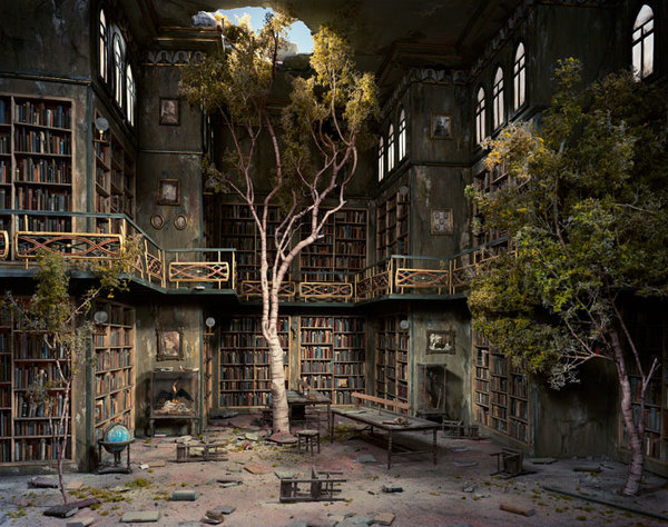 lori nix #interior #tree #ruin #photo #place #abandoned #photography #scenography #library