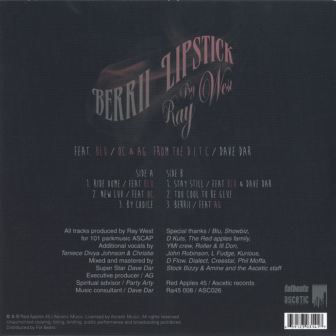 Ray West - Berrii Lipstick EP - tracklisting, release date, producer #album #red #cover #record #back