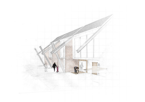 External bike shop perspective. #brick #perspective #drawing #building #photoshop #architecture #collage #pencil