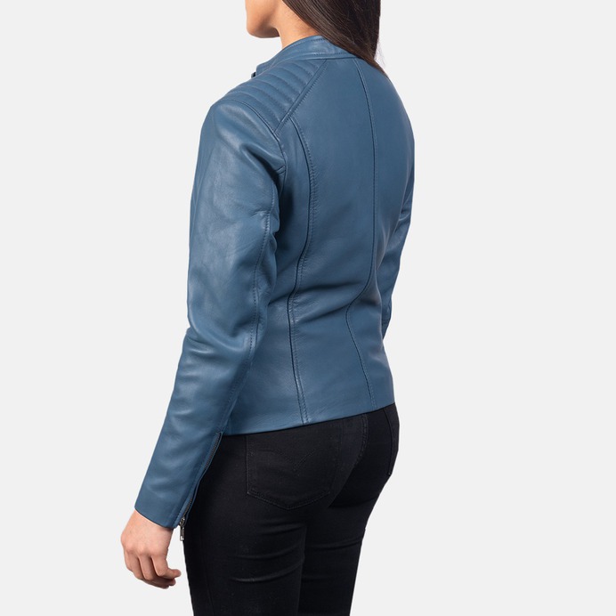 Women Blue Biker Leather Jacket – Top Leather Jackets