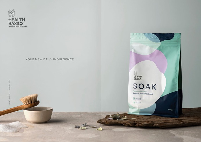 Health Basics Salts - Mindsparkle Mag Milk Design Agency designed the branding for Health Basics Salts "Soak" – soothing mineral salts. #logo #packaging #identity #branding #design #color #photography #graphic #design #gallery #blog #project #mindsparkle #mag #beautiful #portfolio #designer