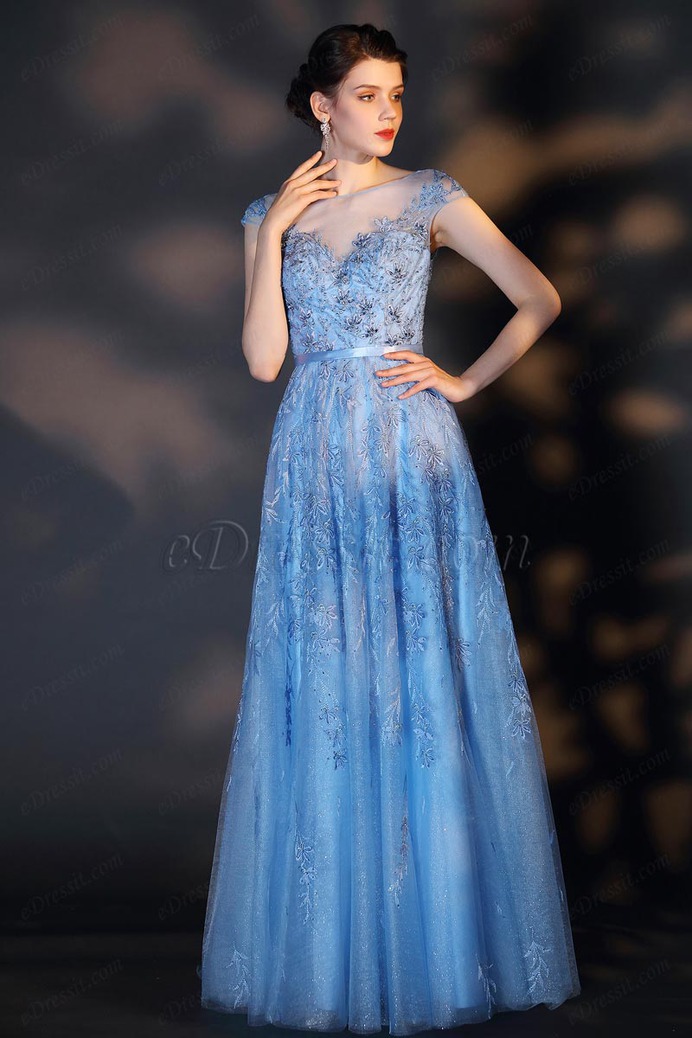 eDressit Elegant Cap Sleeveless Lace Applique Formal Dress (02204105)