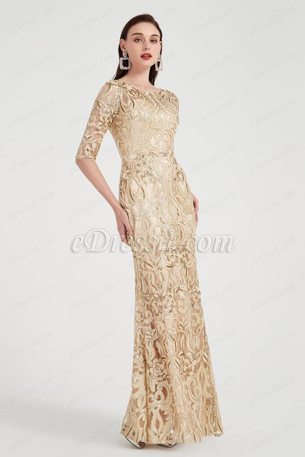 eDressit Gold Embroidery Lace Half Sleeves Party Ball Gown (02203424)