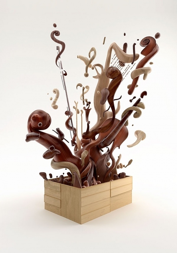 Bropix - Online Portfolio of Dirk Schuster - Art Direction, Illustration and Graphic Design #floation #wood #illustration #instruments #3d