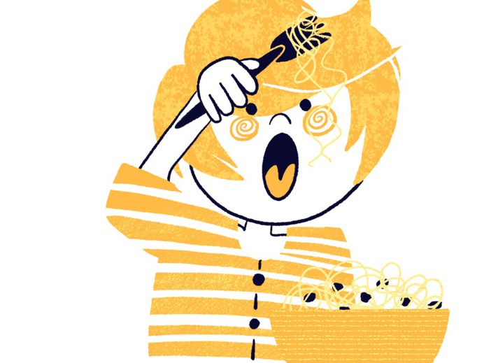 Pasta Peter! procreate illustration family spaghetti noodles summertime vintage retro midcentury kids childrensbooksillustration children boy summer food pasta