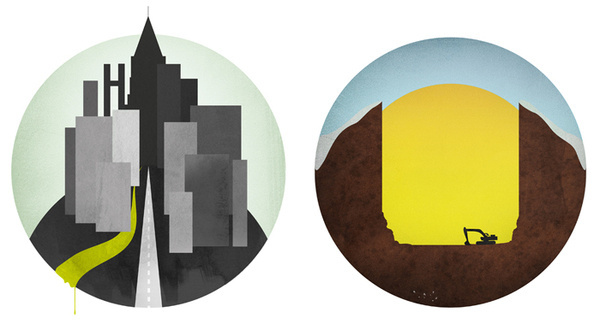 Global Landscapes #globe #city #world #graphic #landscape #illustration #circle #sunset